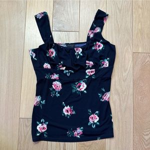 Ann Taylor floral print tank top, women’s‎ size, medium, black with rose floral